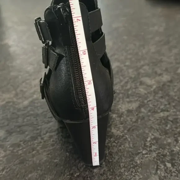 FOREVER Cut-Out Moto / Biker Heeled Booties with Silver Buckles & Studs Size 7.5 - Picture 7 of 7